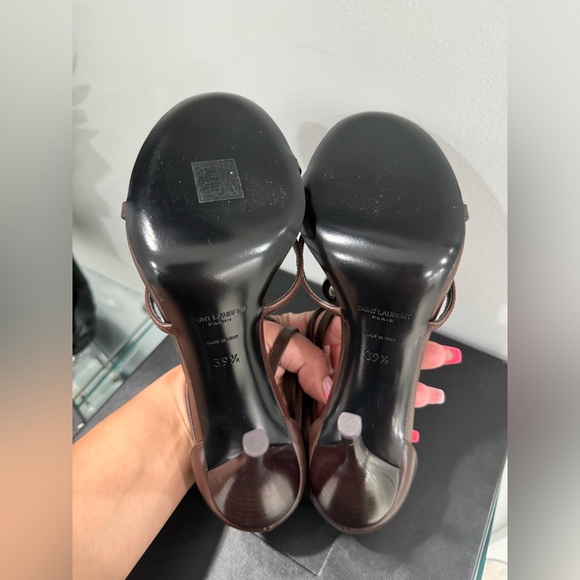 Yves Saint Laurent YSL Cassandra Brown Leather High Heel Sandals Sz 39.5 NEW - Picture 7 of 11